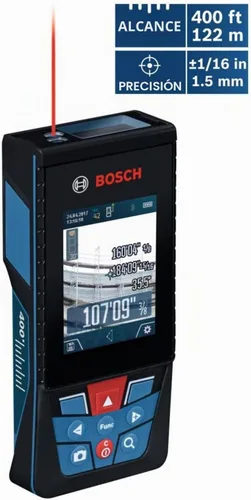 Vista 3 de Bosch GLM400CL 400 Ft Blaze Medidor láser conectado para exteriores, incluye batería de iones de litio de 1.0 Ah 3.7V y cargador, cable Micro USB