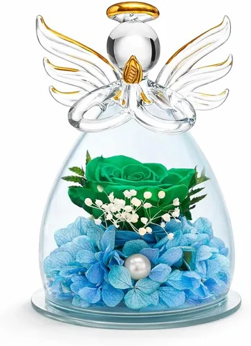 Vista 11 de ANLUNOB - Flores preservadas, regalos de cumpleaños y Navidad para mujeres, ángeles con bonitas rosas azules para regalos de boda y Acción de Gracias