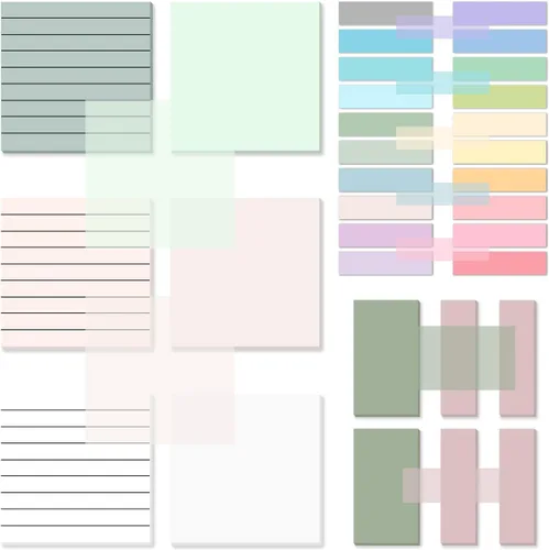 Vista 8 de Temiary 500 hojas de notas adhesivas transparentes de color macarrón de 3 x 3 pulgadas, impermeables Bloc de notas transparente, pestañas de libro