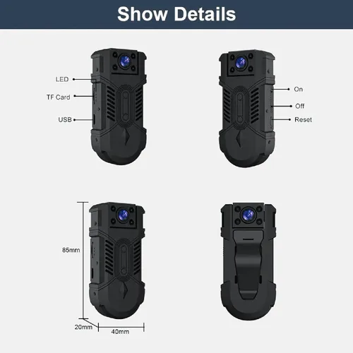 Vista 3 de Mini cámara corporal de 64 GB Spy Nanny Cam HD 1080P Video Body Cámara con visión nocturna 6H Auto sobrescritura 1200 mAh (sin Wi-Fi)