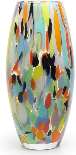 Vista 9 de Ca D Oro - Jarrón de cristal de confeti azul soplado a mano estilo Murano para flores y decoración - Modelo Oliva G Hand Blown Glass Vase