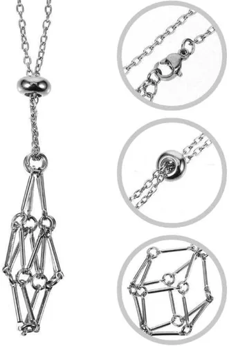 Vista 3 de Collar con soporte de piedra de cristal, collar de soporte de cristal hecho a mano, collar de jaula de cristal ajustable, collar de jaula de cristal