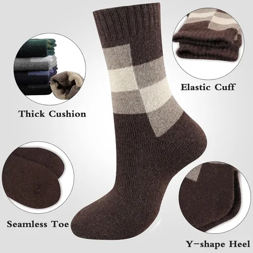 Vista 3 de Heatuff Calcetines de lana gruesa para hombre, térmicos, cálidos, para invierno, 5 pares, multicolor