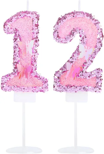 Vista 27 de Decoración de vela 3D con diseño de mariposa rosa número 10
