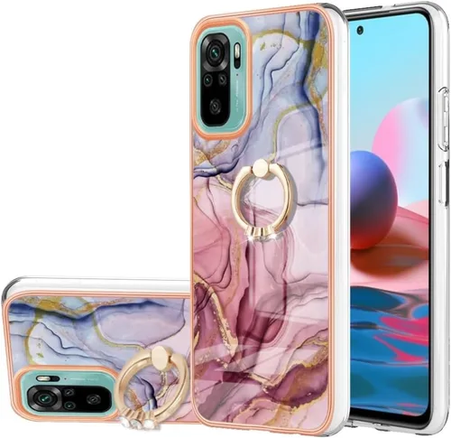 Vista 10 de XYX Funda compatible con Xiaomi Redmi Note 10s, TPU mármol a prueba de golpes, delgada, de cuerpo completo, funda protectora para teléfono con Azul