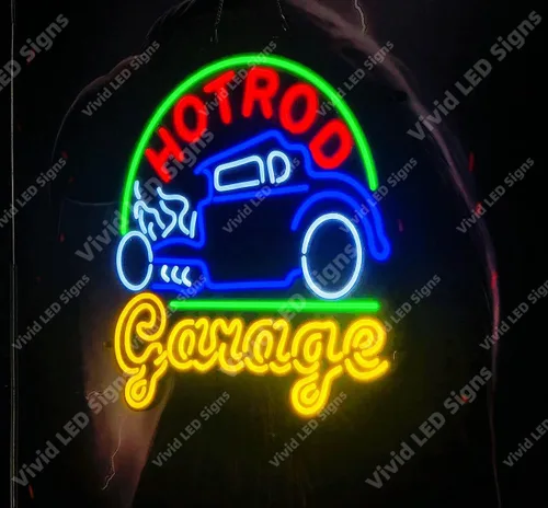 Vista 3 de Queen Sense 24 x 20 pulgadas Hot Rods Garaje Coche LED Señal Luz Señales Luces Luces Pared Fiesta Decoración Lámpara Con Regulador A124HRGCS-XLED