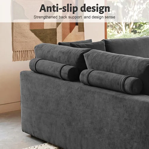 Vista 5 de Sofá modular sin hueso de 116 pulgadas para sala de estar, moderno sofá modular de felpilla con asiento profundo de gran tamaño, sofá nube con diván