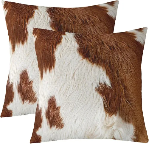 Vista 37 de Juego de 2 fundas de almohada con estampado de piel de vaca de 16"x16", fundas de cojín de piel de vaca para sala de estar, dormitorio, casa