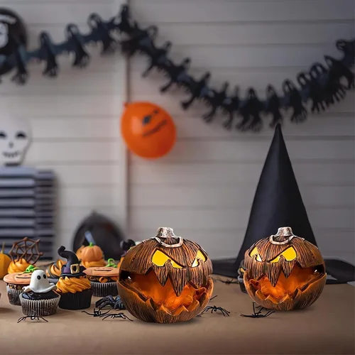 Vista 4 de Iluminación de calabaza de calabaza de Halloween – Decoración de calabaza de Halloween 2023, decoración de calabaza de Halloween con boca abierta