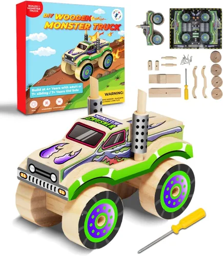 Vista 12 de Little Jupiter Kits de madera de bricolaje con calcomanías, kit de construcción para niños, juguetes troncos para edades de 4 a 7 años, manualidades