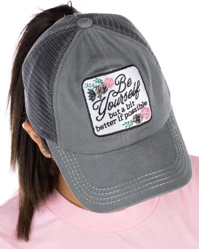Vista 14 de Funky Junque Gorra de béisbol con cola de caballo cruzada, gorra de malla