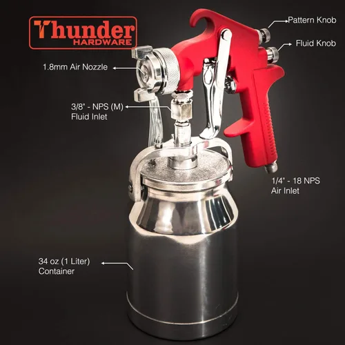 Vista 6 de Thunder Hardware 4001J - Pistola rociadora de alimentación por sifón de 34 onzas, boquilla de 0.06 pulgadas para una variedad de pinturas de baja