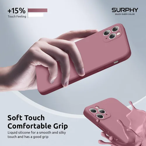 Vista 5 de SURPHY Funda con diseño para iPhone 11 Pro Max con protección para cámara, diseño de borde recto, silicona líquida delgada, color morado lila Lila