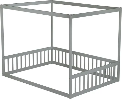 Vista 2 de Bellemave Marco de cama con dosel completo, cama Montessori, plataforma con dosel para niños, gris sin listones