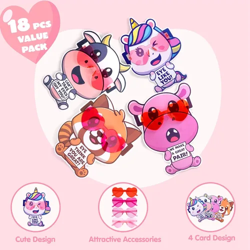 Vista 3 de JOYIN Paquete de 18 lentes en forma de corazón para el día de San Valentín con tarjetas, premios de intercambio de aula de San Valentín, anteojos