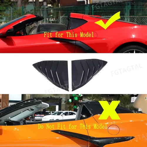 Vista 5 de Cubierta de persiana lateral trasera compatible con Chevrolet Corvette C8 2020-2025, cubierta de ribete de persianas de ventana trasera, accesorios