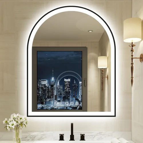 Vista 28 de Espejo de baño con iluminación LED arqueada de 24 x 30 pulgadas con luces