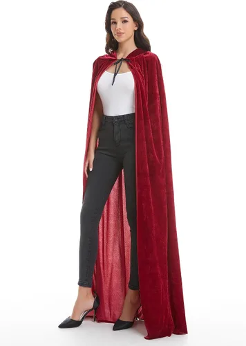 Vista 3 de Capa de disfraz unisex de Halloween para adultos, capa de vampiro con capucha de terciopelo para mujeres y hombres, vestido de fiesta de disfraces