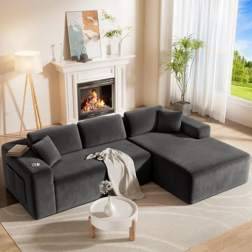 Vista 10 de CAMMOO Sofá seccional Cloud de 108 pulgadas, sofá seccional modular moderno con asiento profundo, sofás de pana sin estructura rígida con diván