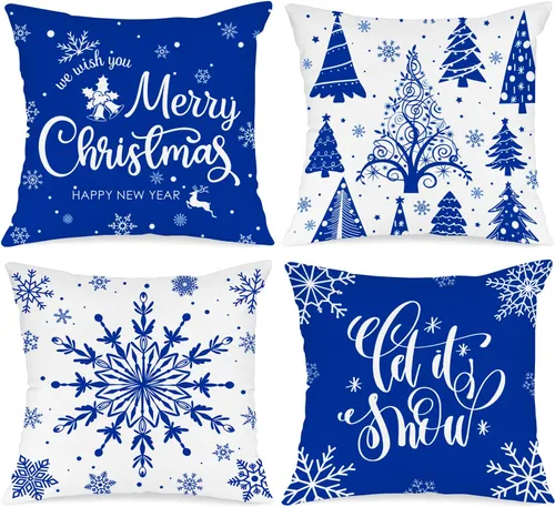 Vista 13 de Lanpn Fundas de Cojín Lumbar Navideñas de 12x20, 4 piezas, Blanco y Negro Feliz Navidad Xmas Invierno Copo de Nieve Fundas de Almohada de Cojín