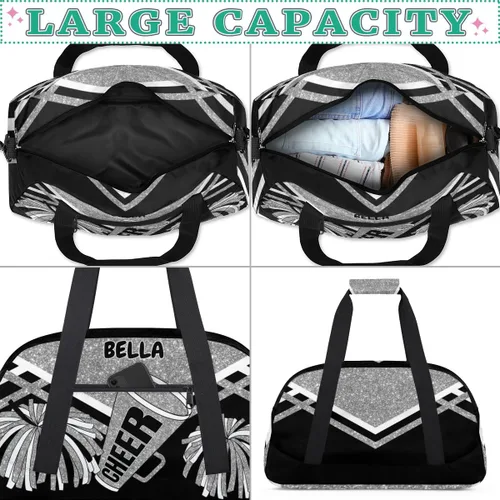 Vista 5 de Bolso personalizado de la danza del gimnasio de la animadora, bolso del barril de la animadora de encargo nombrado bolso de lona de los deportes