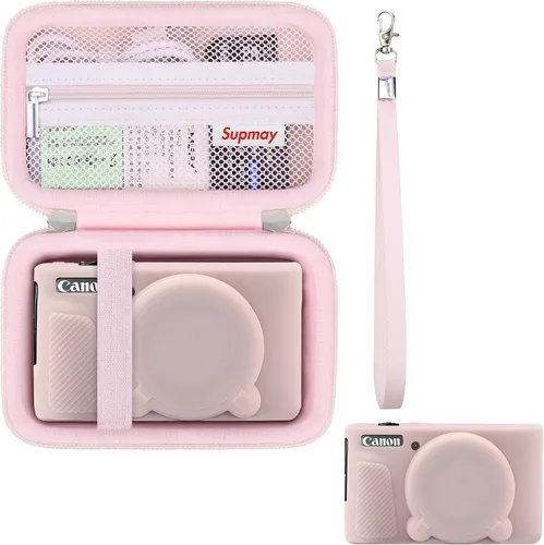 Vista 9 de Funda para cámara Canon PowerShot SX740 HS, SX730 HS, color marrón 1 funda rígida + 1 funda de silicona suave, SX740, SX730, bolsa protectora