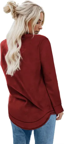 Vista 4 de Dofaoo - Sudaderas para mujeres, con cuello redondo, camisetas de manga larga, camisetas largas para usar con leggings