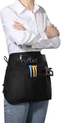 Vista 2 de Delantal de peluquero con 6 bolsillos, delantal impermeable y a prueba de decoloración para hombres y mujeres, delantal de peluquería