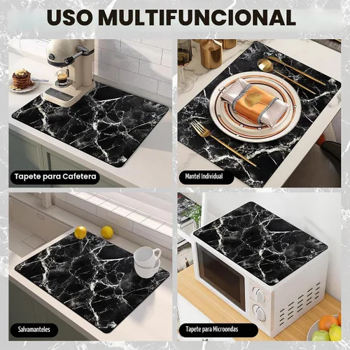 Vista 7 de Tapete para microondas, protector antideslizante resistente al calor, protector de mostrador, tapete impermeable y borrable sin lavado para Negro