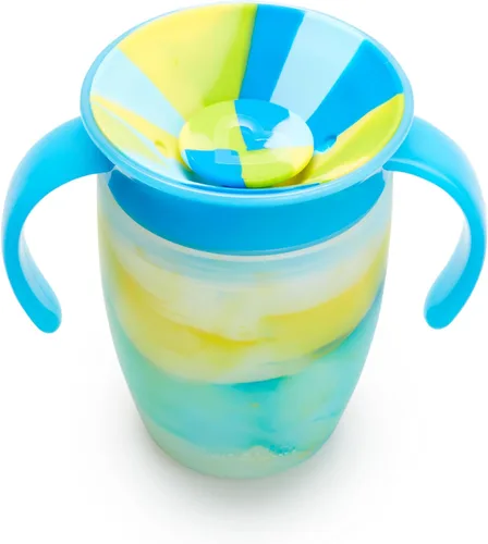 Vista 2 de Munchkin Miracle 360 - Vaso para bebés y niños pequeños de 6 meses, a prueba de derrames, con asas de transición, remolino tropical, azul/verde, 6.8