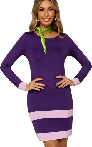 Vista 3 de Laqeyko Disfraz de Halloween de manga larga para mujer, vestido de Daphne con bufanda