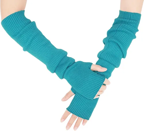Vista 42 de Guantes cálidos de cachemira de brazo largo para mujer, guantes de invierno acogedores sin dedos, calentadores de brazos suaves, gran regalo