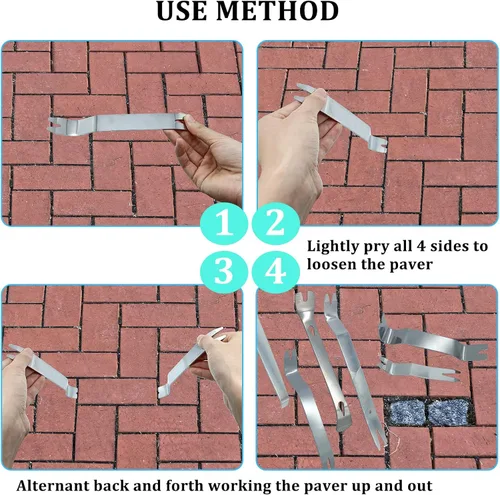 Vista 3 de Paquete de 6 herramientas de extracción de pavimentadoras de acero inoxidable Herramienta extractora de pavimentadora Paver Lifting Tool