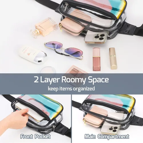 Vista 6 de Veckle Riñonera transparente aprobada para estadios, bolsa transparente para eventos en estadios, bolsa grande transparente para mujer, bolsa