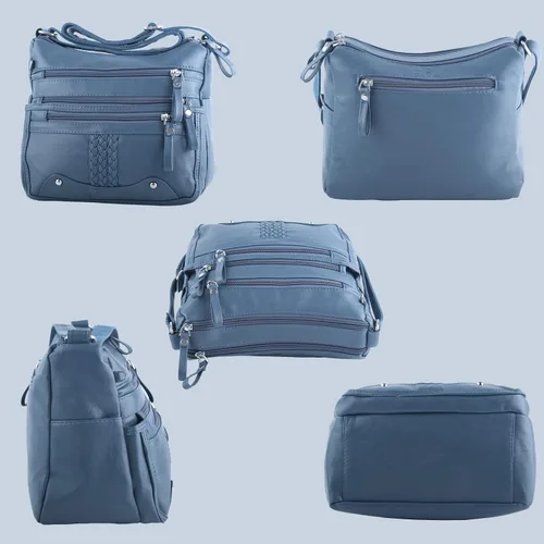 Vista 2 de ELDA Bolso cruzado de 10 bolsillos para mujer, tamaño mediano, de piel sintética suave, bolso de hombro para mujer, asa superior