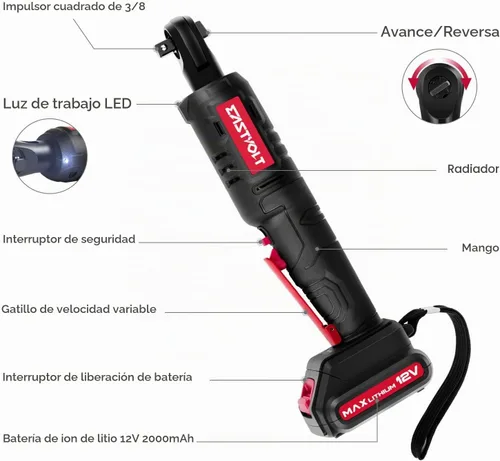 Vista 3 de Eastvolt - Juego de llaves de trinquete, eléctricas, inalámbricas, de 12 V, 3/8 de pulgada, 35 pies/libra, kit de herramientas de llave eléctrica