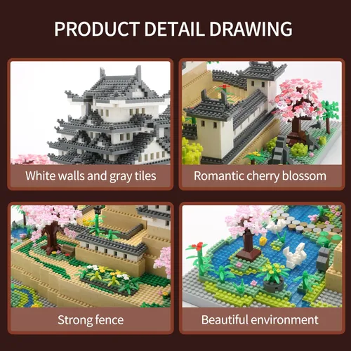 Vista 3 de Juego de micro bloques de construcción del castillo Himeji de Japón, colección de monumentos de arquitectura, 10080 piezas, regalo coleccionable