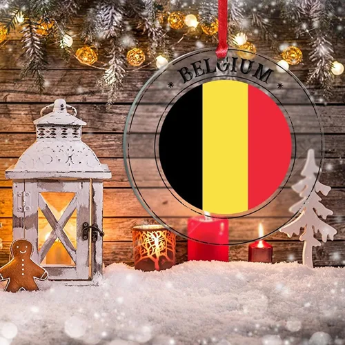 Vista 5 de Bandera de Bélgica, adornos de decoración para árbol de Navidad, bandera nacional, decoración para árbol de Navidad, colgante colgante, adornos