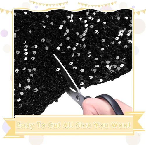 Vista 4 de The Yard - Tela de terciopelo con lentejuelas negras de 2 yardas, material grueso brillante para coser ropa de novia, vestidos, disfraces, vestidos