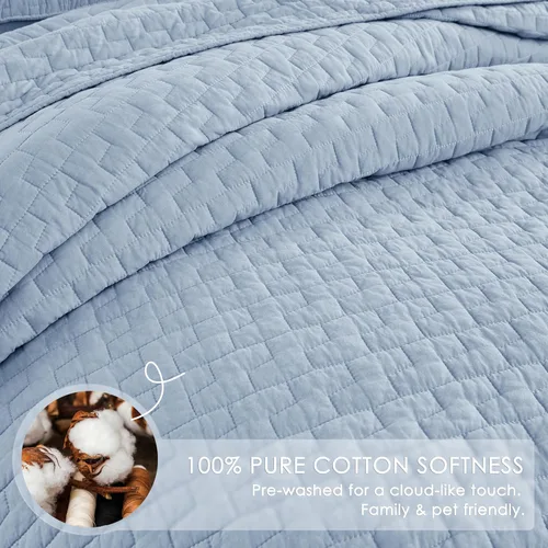 Vista 4 de palassio - Juego de ropa de cama, 100% algodón, tamaño individual, 1 fundas de almohada, colcha ligera texturizada, estilo chic desgastado, suave
