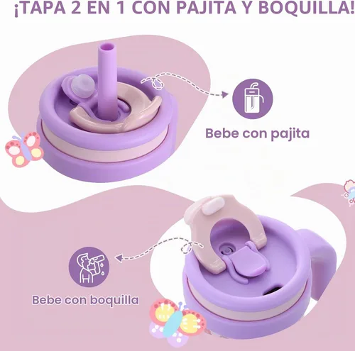 Vista 8 de KXIAOCHEN Vaso para niños de 14 onzas con asa para evitar derrames, vaso aislado reutilizable de acero inoxidable para niños pequeños, mantiene