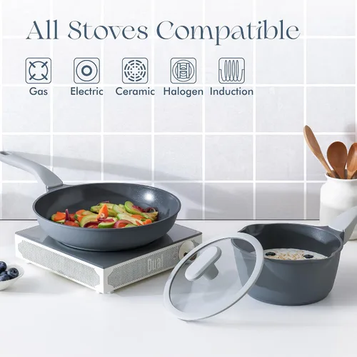 Vista 8 de PRICUSIS - Sartén antiadherente de cerámica, sartén con mango de enfriamiento constante, para huevos y tortilla y sartén de chef, compatible
