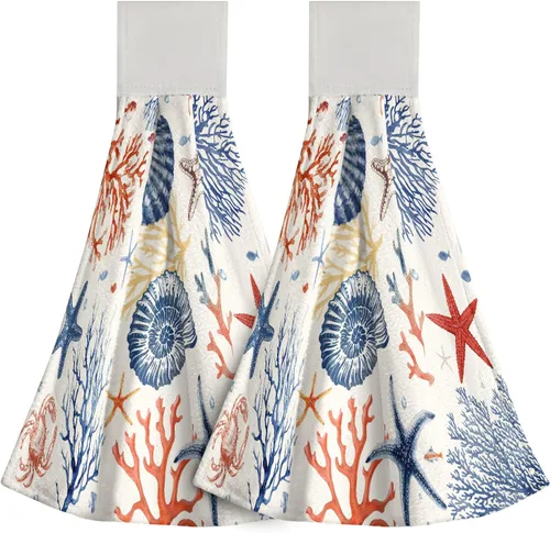 Vista 12 de Poppy Flower Hanging Hand Towels Set of 2,17x12 Inch Watercolor Chinoiserie Yellow Black Floral Soft Absorbent Dish Cloth Tie Towel for Kitchen