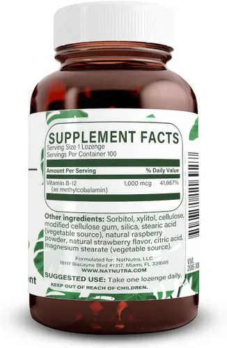 Vista 2 de Natural Nutra Vegano Metil B12 1000mcg, suplemento potenciador de la salud del corazón y la energía, sin gluten, 100 pastillas veganas