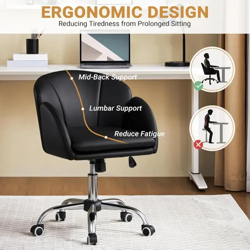 Vista 4 de Yaheetech Linda silla de escritorio de pétalos para el hogar, silla giratoria de cuero para escritorio, silla de tocador de maquillaje