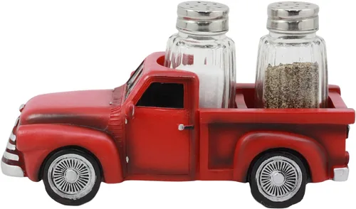 Vista 4 de Ebros - Figura clásica de camioneta roja a la antigua usanza, para cocteleras de cristal y salero, decoración de cocina, estatua (S&P Shakers)