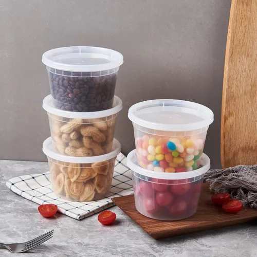 Vista 7 de FULING Paquete de 48 recipientes de plástico de 16 onzas con tapas, recipientes desechables para almacenamiento de alimentos, recipientes