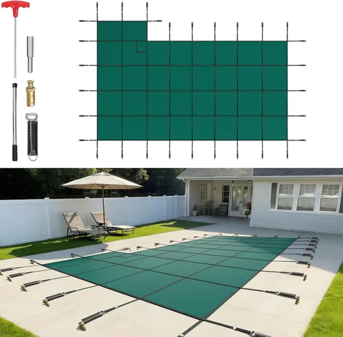 Vista 22 de VEVOR Cubierta rectangular para piscina de 12 x 20 pies, toldo de invierno de PVC color carbón, impermeable y repelente de suciedad