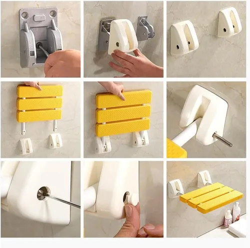 Vista 5 de Pilarmuture Asiento de ducha plegable montado en la pared, asiento de ducha ABS duradero antideslizante para ducha interior, silla de taburete