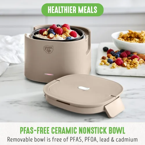 Vista 5 de GreenLife Lonchera eléctrica de 20 onzas, calentador de alimentos y sopa, interior antiadherente de cerámica sin PFAS ni PFOA, portátil para viajes